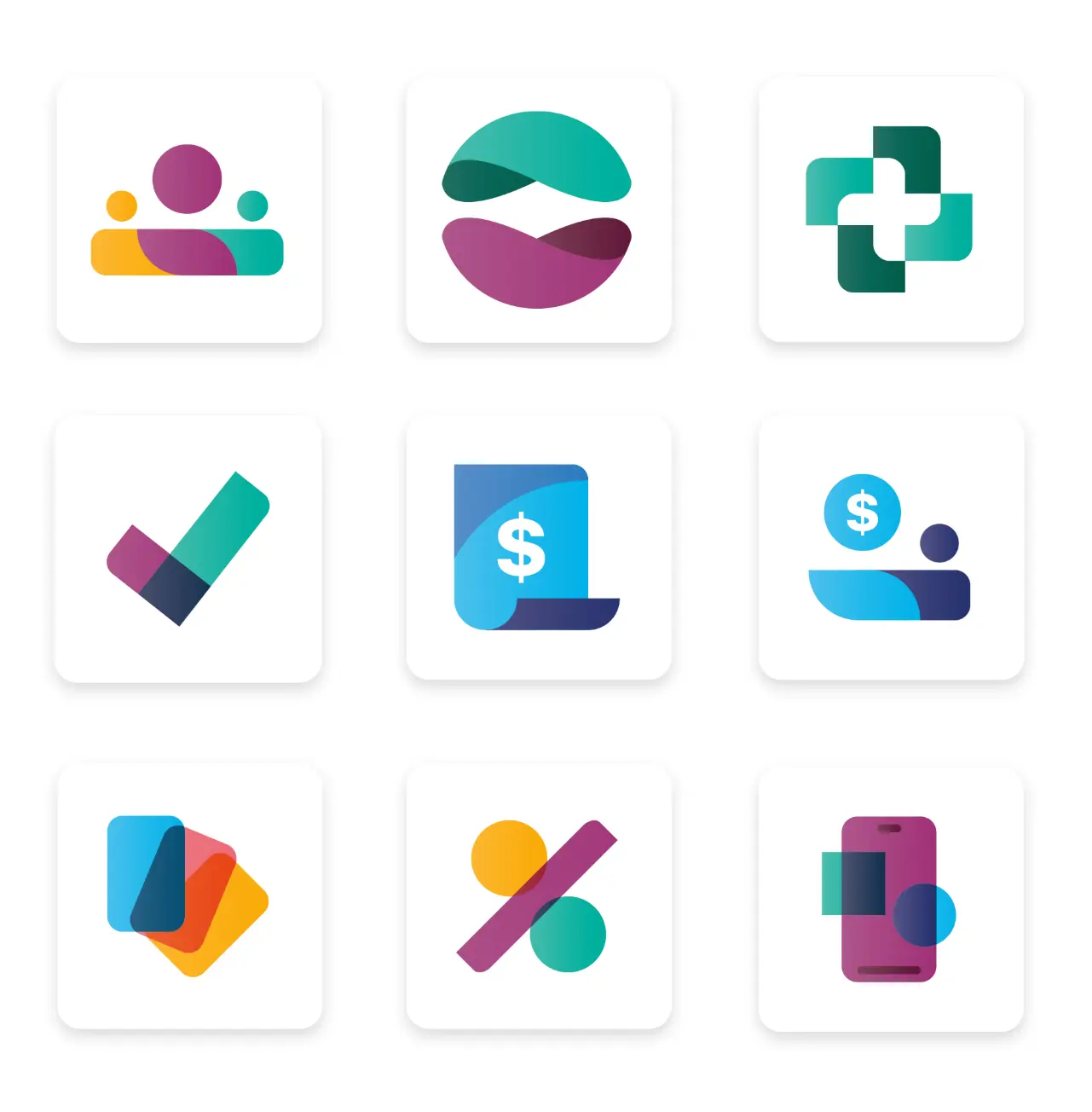 Icônes de certaines applications Odoo : Contact, Employé, Site web, Facturation, Comptabilité, Notes de frais, ...